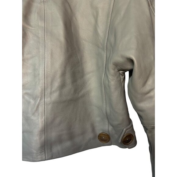 Vince Lambskin Cropped Leather Flight Jacket Muted Gray XXS Qversized New W Tags - Picture 6 of 11